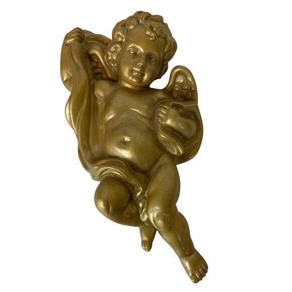 Homco Cherubs Angels Wall Decor Set Of 2 Gold Plastic Christmas Holiday - Picture 3 of 9